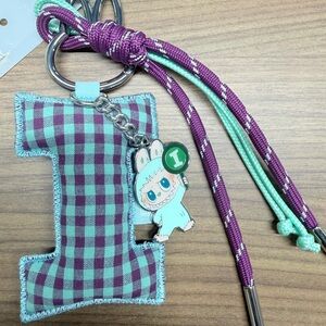 Labubu Keychain- Letter “I” Purple and Teal Keychain with Labubu Character Charm